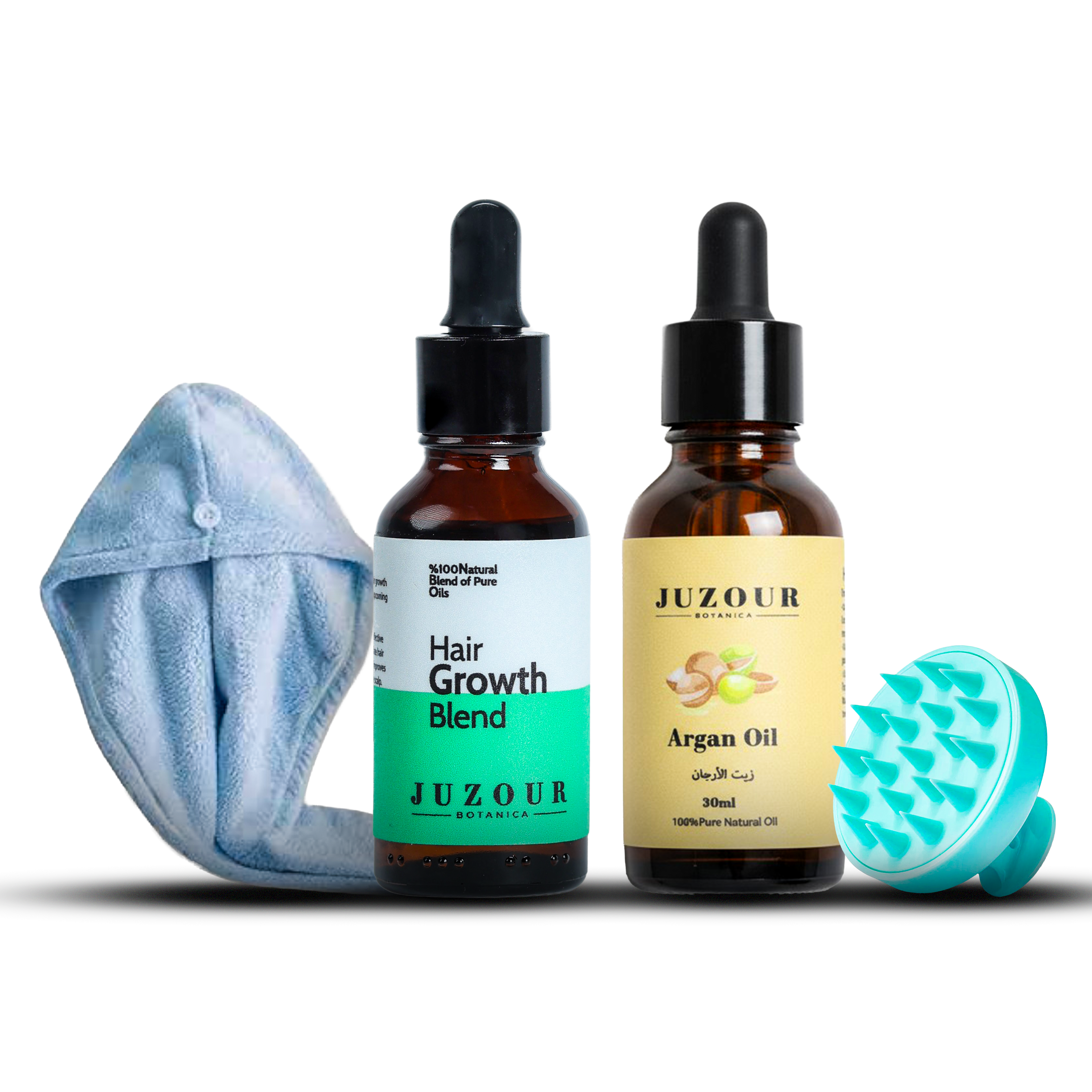 مدلك فروة الرأس بزيت إكليل الجبل وزيت الأرغان ومنشفة من الألياف الدقيقة 